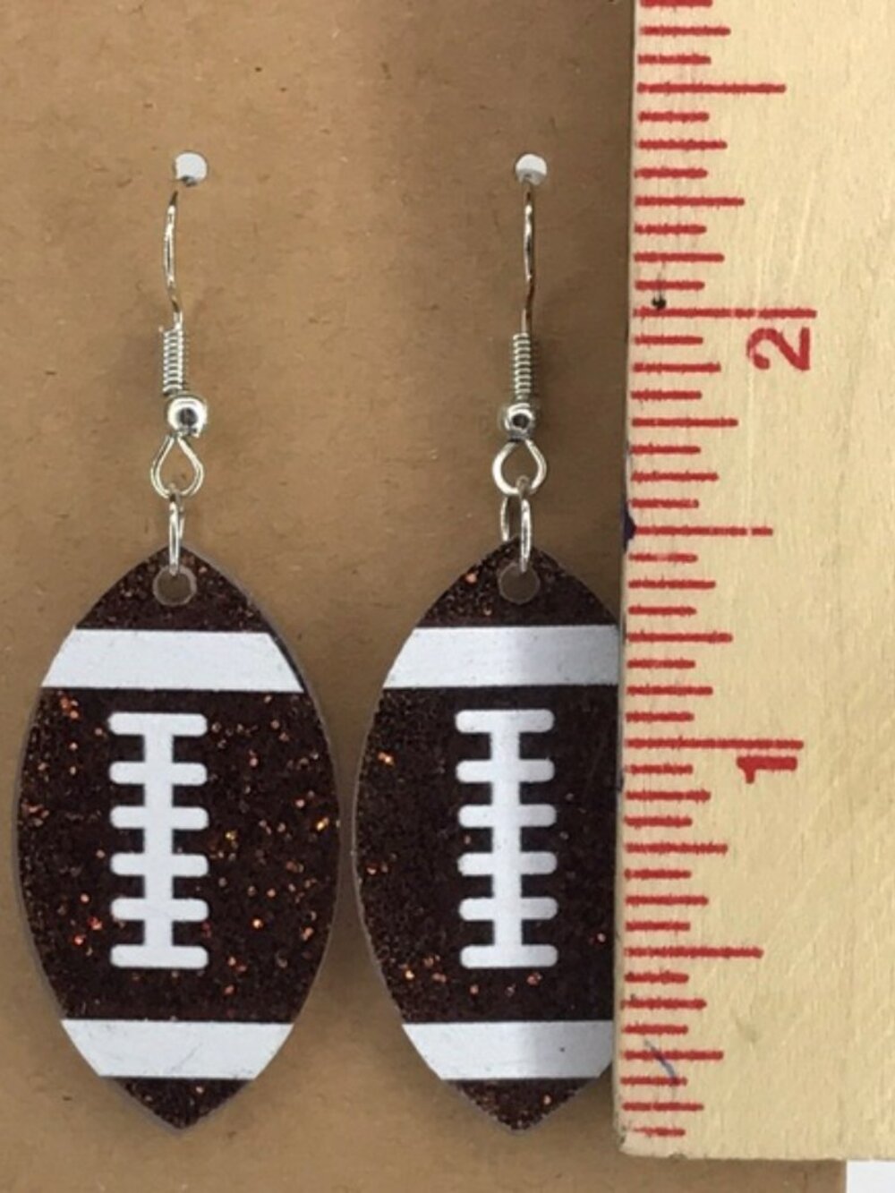 Acrylic Football Dangle Earrings - Picture 2 of 3